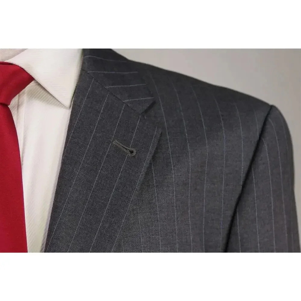 Joseph Abboud Gray w/ Sky Blue Pinstripe Super 120's Wool 2-Btn Suit 42R - Picture 4 of 9